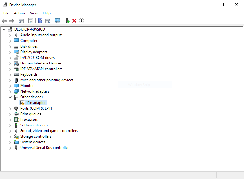 Device Manager showing the tree of devices