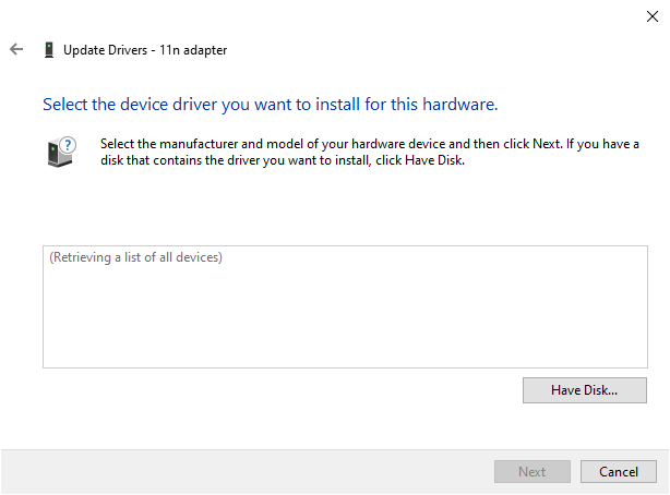 Select the device driver you want to install for this hardware.