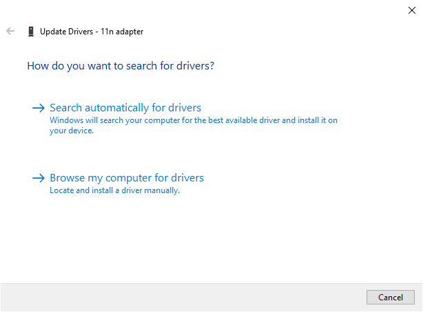 How do you want to search for drivers? 'Search automatically for drivers' or 'Browse my computer for drivers'